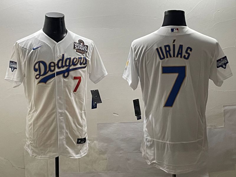 Men Los Angeles Dodgers #7 Urias White Gold Elite 2025 Nike MLB Jersey style 7